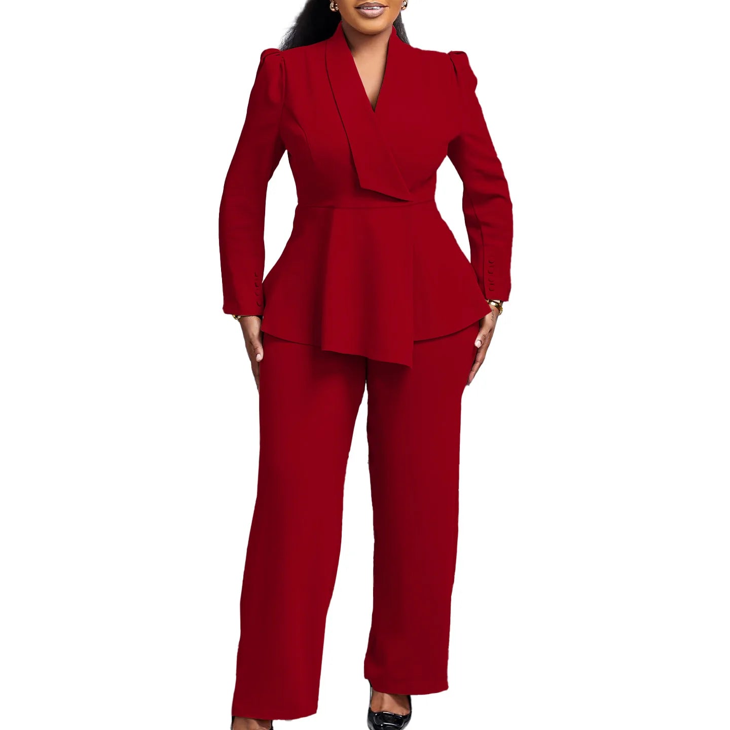 BERAKAH SUPRÊME - Femmes deux pièces ensemble élégant manches longues hauts taille haute pantalon pantalon modeste Peplum bureau dames vêtements de travail costume d'affaires nouveau