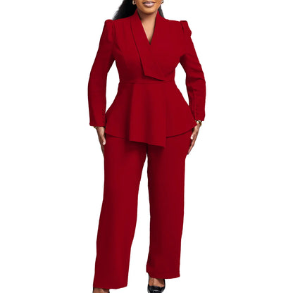 BERAKAH SUPRÊME - Femmes deux pièces ensemble élégant manches longues hauts taille haute pantalon pantalon modeste Peplum bureau dames vêtements de travail costume d'affaires nouveau