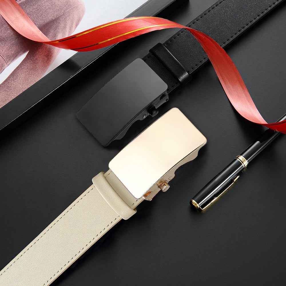 Ceinture d'affaires à cliquet lisse en cuir de qualité supérieure pour hommes, robe décontractée, 03 structure réglable, sur mesure