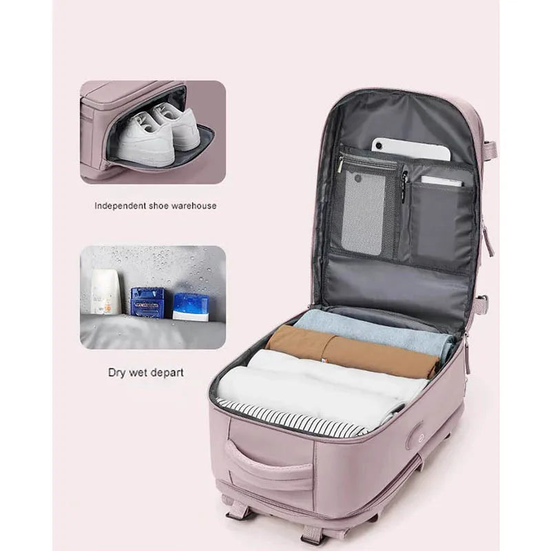 Sac à dos violet clair de grande capacité pour femmes avec séparation sèche et humide, sac d'ordinateur de transport, multifonctionnel étanche l