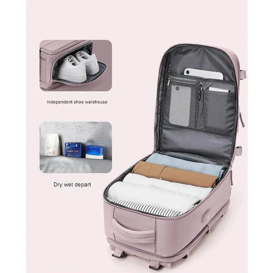 Sac à dos violet clair de grande capacité pour femmes avec séparation sèche et humide, sac d'ordinateur de transport, multifonctionnel étanche l