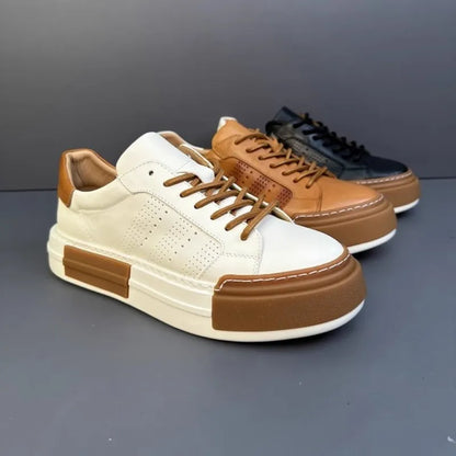 Hommes chaussures en cuir véritable à lacets couleurs mélangées plate-forme chaussures Hip Hop respirant espadrilles décontractées hommes bout rond chaussures d'entraînement