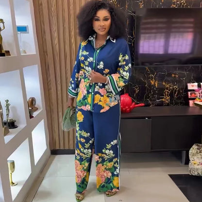 Chemise Vintage décontractée à imprimé Floral pour femmes, col rabattu, pantalon ample, chemisier, ensemble deux pièces, tenues de vacances printemps et été