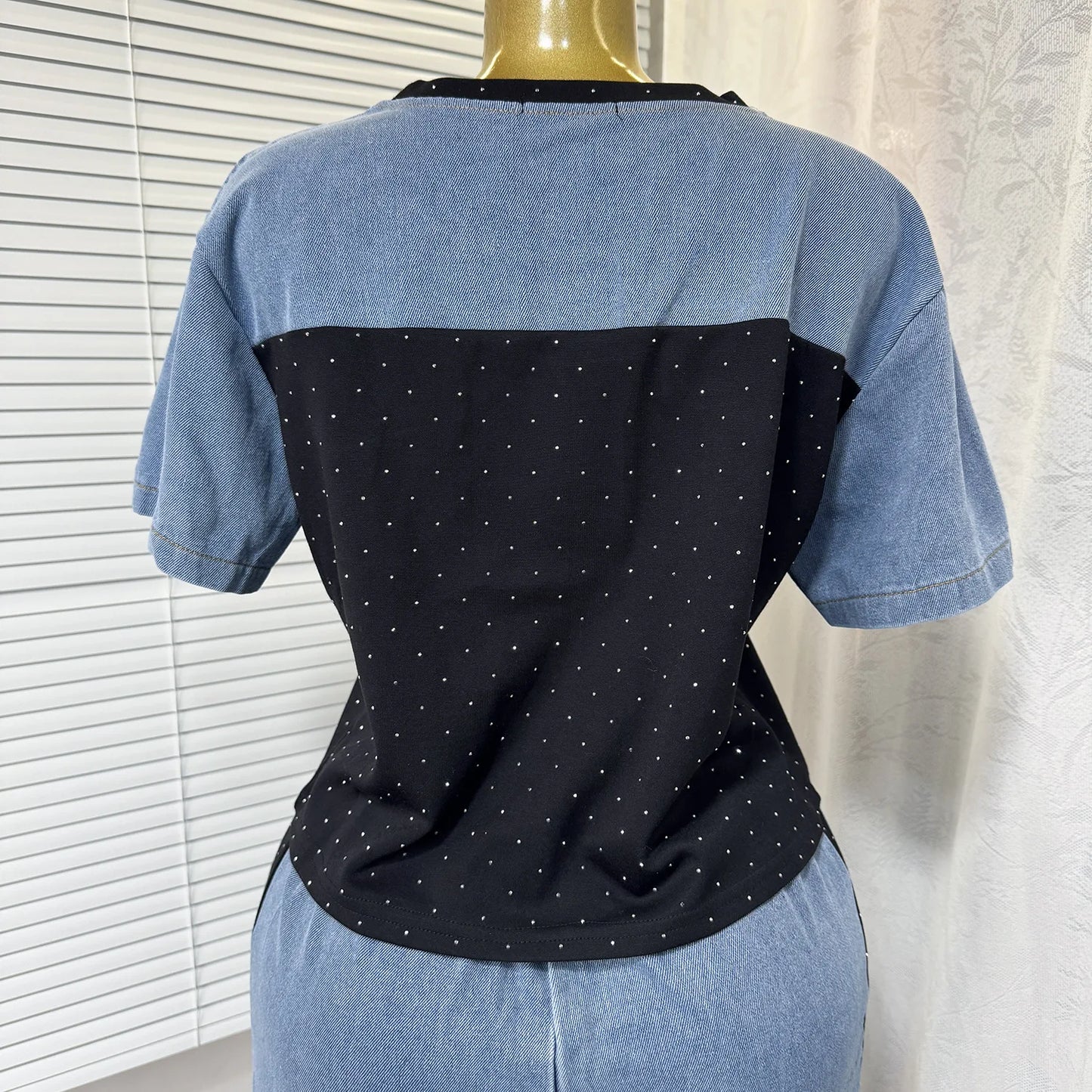 Ensemble deux pièces en Denim pour femmes, ensemble pantalon assorti, Streetwear Y2k, décontracté, perçage à chaud, hauts, jambes larges, pantalons longs, taille haute, 2025