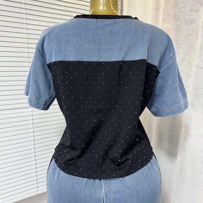 Ensemble deux pièces en Denim pour femmes, ensemble pantalon assorti, Streetwear Y2k, décontracté, perçage à chaud, hauts, jambes larges, pantalons longs, taille haute, 2025