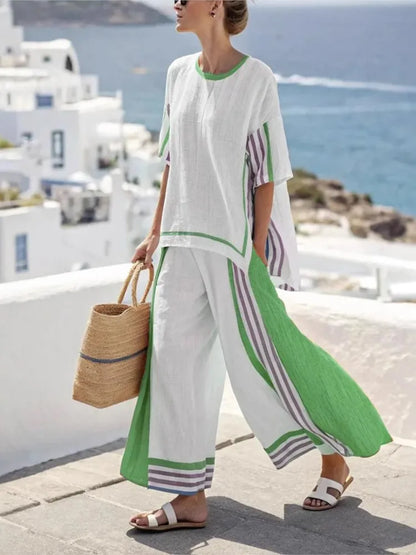 2025 nouvelle rayure femmes mode décontracté ensemble de 2 pièces été haut ample élégant solide bureau vacances pantalon costume femmes vêtements