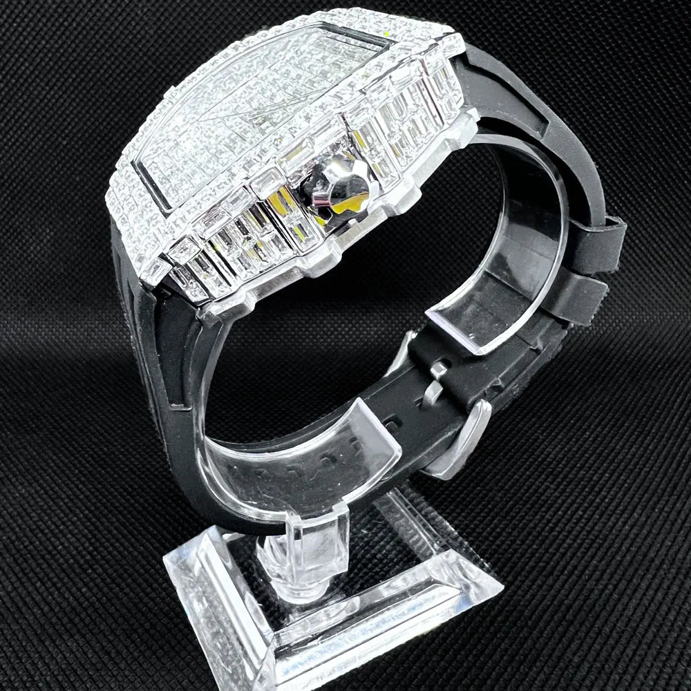 Montre-bracelet à Quartz pour hommes, marque de luxe, nouvelle collection créative, carrée, diamant scintillant, bracelet en caoutchouc, grand visage, cadeau, 2024