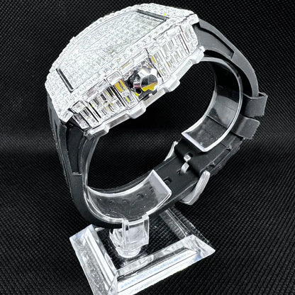 Montre-bracelet à Quartz pour hommes, marque de luxe, nouvelle collection créative, carrée, diamant scintillant, bracelet en caoutchouc, grand visage, cadeau, 2024