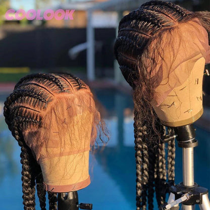 360 pleine dentelle Cornrow tressé perruques pour les femmes noires synthétique sans noeud 20 "sans colle tressé perruque avec des cheveux de bébé déesse tresses perruque
