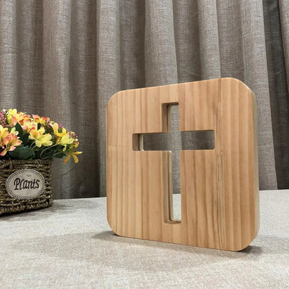 Lumière Led croix chrétienne en bois ornements USB LED veilleuse décoration de Table chrétienne debout église croix Miniatures