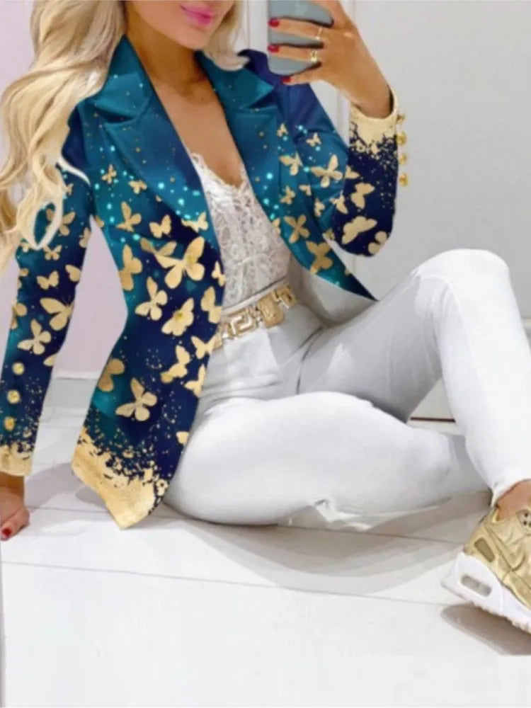 Costume imprimé à manches longues pour femmes, ensemble 2 pièces, couleur assortie, Slim, élégant, pour le bureau, nouvelle collection automne hiver 2023