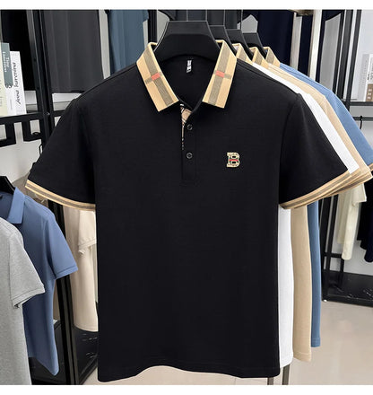 Polo d'été à manches courtes pour hommes, mode golf, design haut de gamme, broderie en soie glacée exquise, T-shirt respirant, 2025