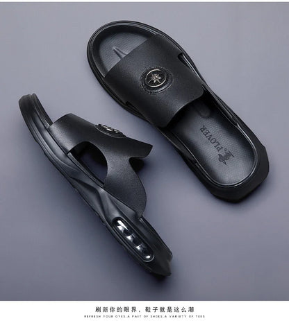 Luxury Men's Genuine Leather Sandals Classic Roman Men Shoes Slippers Soft Comfortable Men Non-slip Walking Slippers Footwea