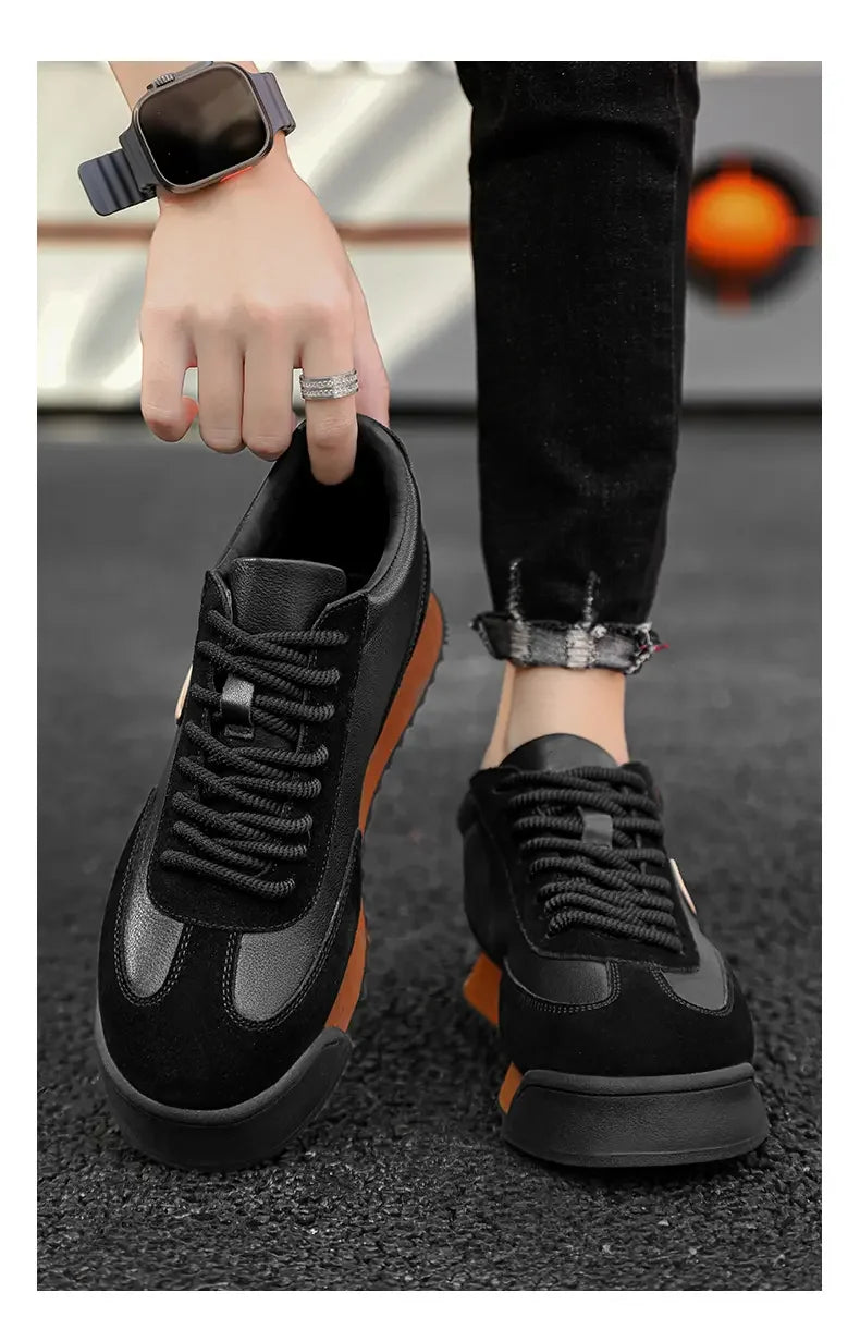 Printemps automne chaussures hommes augmenté mode cuir chaussures décontractées conseil chaussures de haute qualité en plein air grosses baskets Style britannique