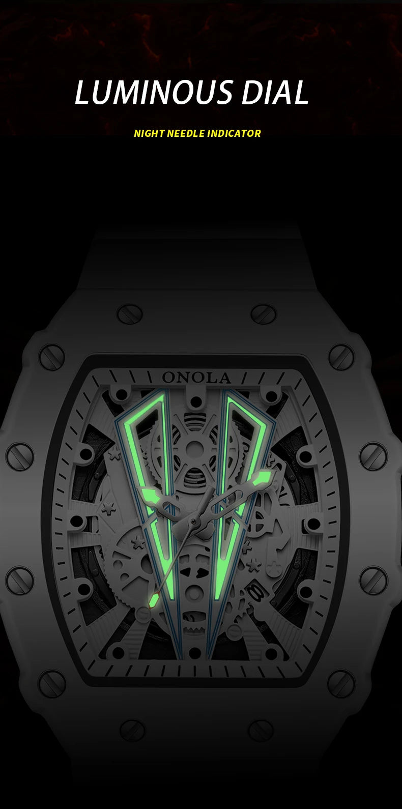 ONOLA-Montre Tonneau Blanche pour Homme, Horloge Masculine, Calendrier Showous, Degré d'Eau, Bande en Silicone