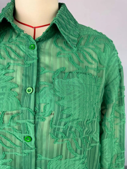 Ensemble élégant pour femmes, chemise à manches longues et pantalon droit à jambes larges, Perspective brodée, ensemble 2 pièces, survêtement, 2025 OL