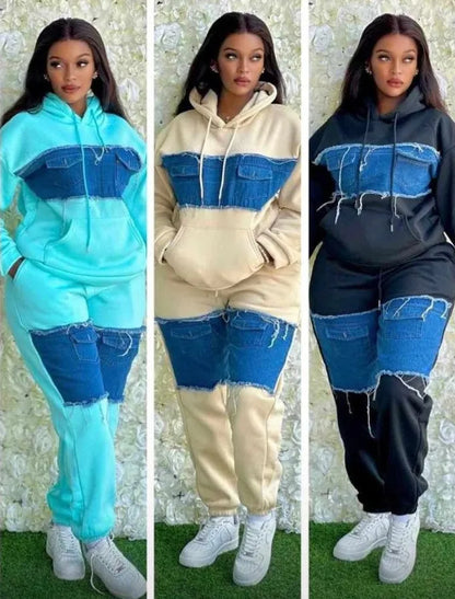 Ensemble 2 pièces pour femmes, vêtements africains Dashiki, nouvelle mode printemps-automne, haut en Denim à manches longues et pantalon, costume de fête, ensembles assortis