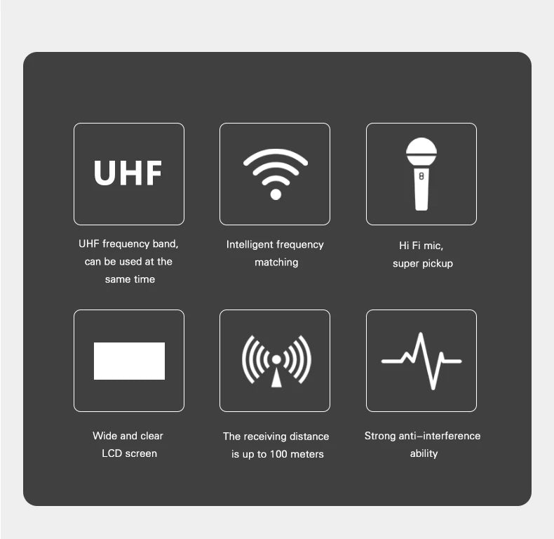 Microphone sans fil portatif à double canal, micro dynamique à fréquence fixe UHF pour karaoké, fête de mariage, spectacle d'église