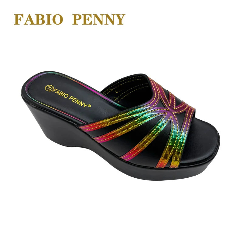 BS -  2025 Nouveau Laser Rainbow Design pantoufles pour femmes à semelles épaisses, exquises et à la mode pour banquets et fêtes