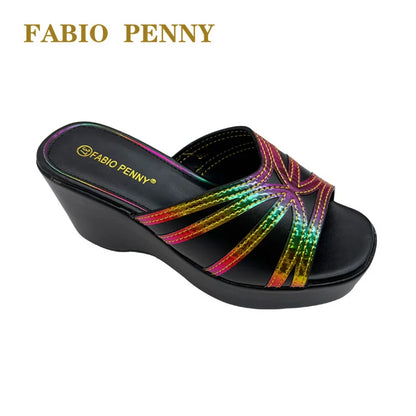 BS -  2025 Nouveau Laser Rainbow Design pantoufles pour femmes à semelles épaisses, exquises et à la mode pour banquets et fêtes