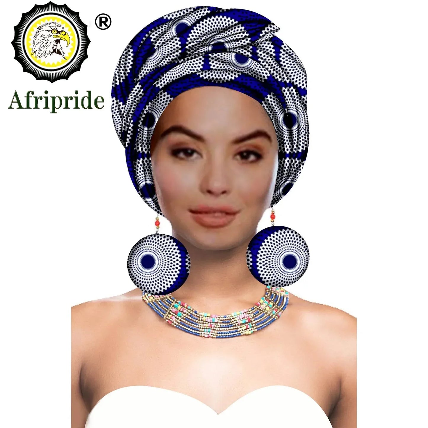 Turbans - bandeaux africains pour femme foulard africain couvre-chef nigérian avec boucle d'oreille assortie Dashiki Ankara cire S20H004