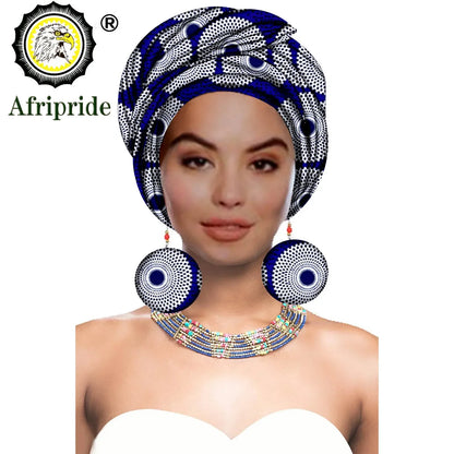 Turbans - bandeaux africains pour femme foulard africain couvre-chef nigérian avec boucle d'oreille assortie Dashiki Ankara cire S20H004