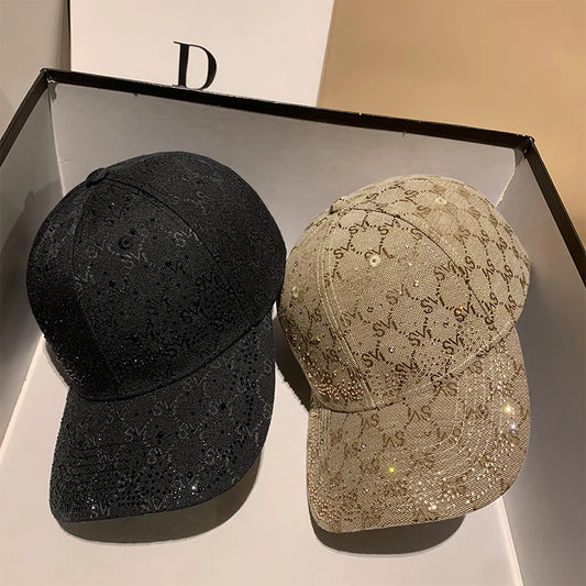 Casquette de Baseball avec lettres en strass pour femmes et hommes, visière de Sport, à rabat, chapeaux de soleil pour femmes, de luxe de styliste