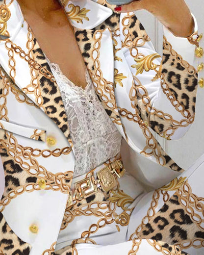 Veste et pantalon formels pour Femme, tenue de bureau, ensemble deux pièces avec chaîne imprimée, manteau et pantalon, collection automne 2022