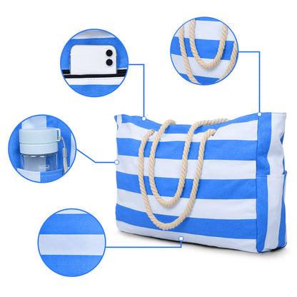 Sac extérieur rayé à fermeture éclair pour les voyages et les vacances en plein air, toile imperméable et résistante au sable, sac de plage pliable pratique-zmt