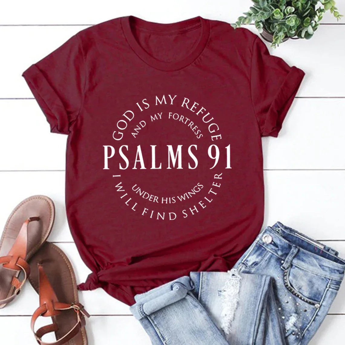 Dieu est mon refuge psaumes 91 chemise chrétienne Christ jésus chemises femmes T-shirts à manches courtes t-shirt religieux jésus amour T-shirts