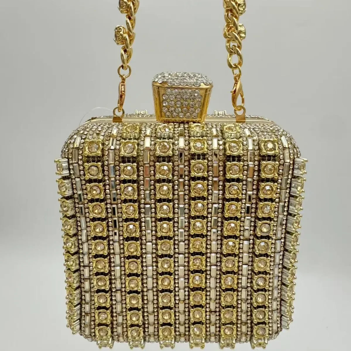 Sac pochette de soirée carrée incrustée de diamants faite à la main, sac de dîner Portable en Fiber de Polyester scintillante de petite taille pour femmes