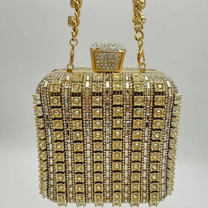 Sac pochette de soirée carrée incrustée de diamants faite à la main, sac de dîner Portable en Fiber de Polyester scintillante de petite taille pour femmes
