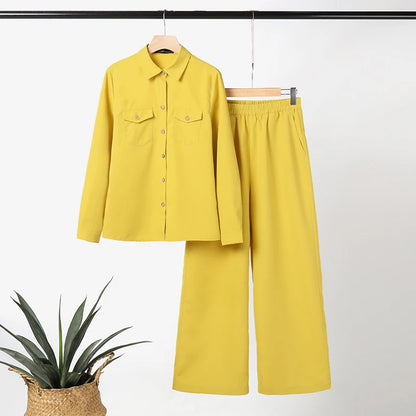 Ensemble chemise et pantalon pour femmes, élégant, col à revers, manches longues, mode automne, tenues, pantalons de travail solides, costumes, survêtement, 2 pièces