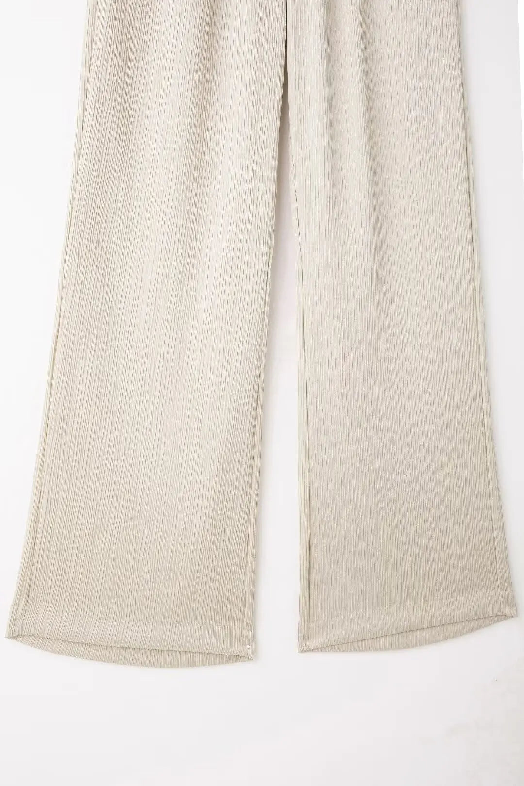 TRAFZA 2025 femmes pantalons décontractés ensemble taille haute pantalon à jambes larges + solide Beige ample glace soie Double boutonnage chemise hauts 2025 à la mode