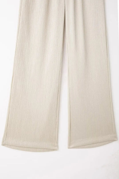 TRAFZA 2025 femmes pantalons décontractés ensemble taille haute pantalon à jambes larges + solide Beige ample glace soie Double boutonnage chemise hauts 2025 à la mode