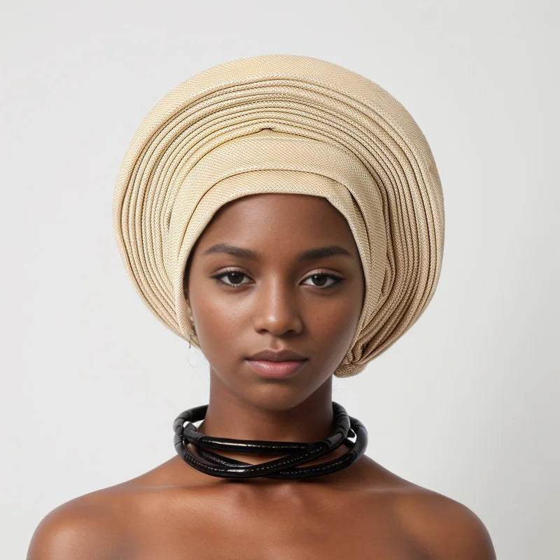 Turban Africain Plissé pour Femme, Déjà Fait, Cravates de Sauna, Bonnet Auto Gele, Hijab Musulman, Mariage Nigérian, Chapeau Rond