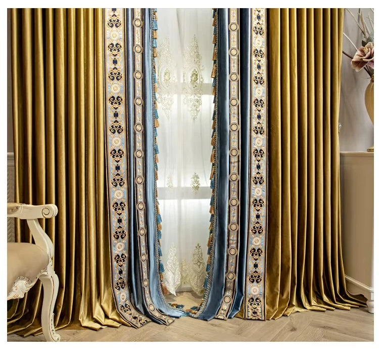 Rideaux en velours ombré or et bleu, haut de gamme, style européen et américain de luxe, pour chambre à coucher, salon, personnalisation de villa