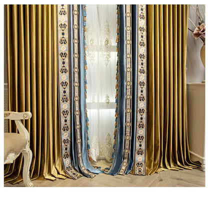 Rideaux en velours ombré or et bleu, haut de gamme, style européen et américain de luxe, pour chambre à coucher, salon, personnalisation de villa