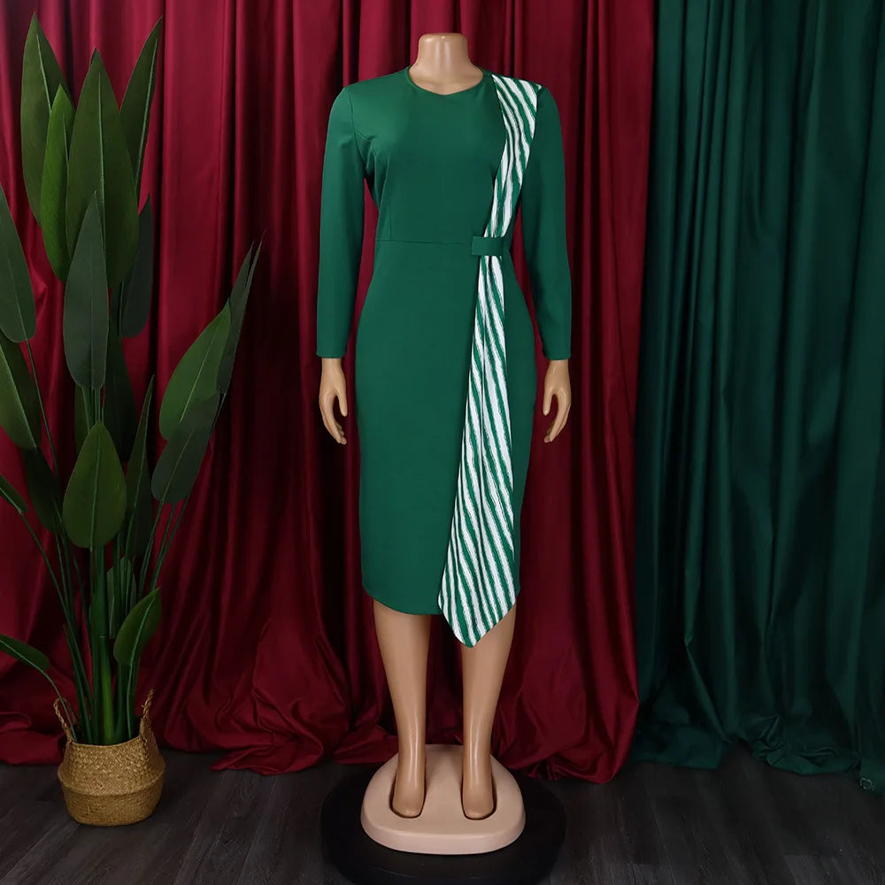 FairyShely 2025 Sexy Patchwork grande taille robe de Club femmes à manches longues grandes robes dame coupe ajustée fête robe courbe serrée