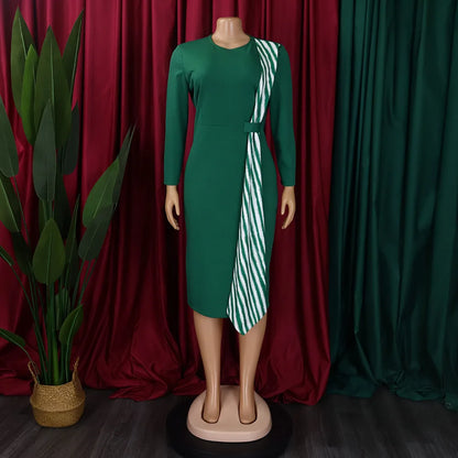 FairyShely 2025 Sexy Patchwork grande taille robe de Club femmes à manches longues grandes robes dame coupe ajustée fête robe courbe serrée