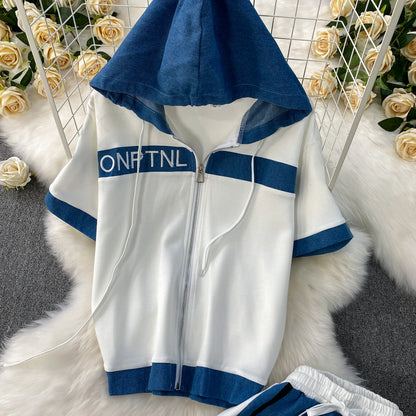 Veste à capuche costume de sport à la mode femmes été 2025 nouveau ensemble deux pièces populaire pantalon réducteur d'âge