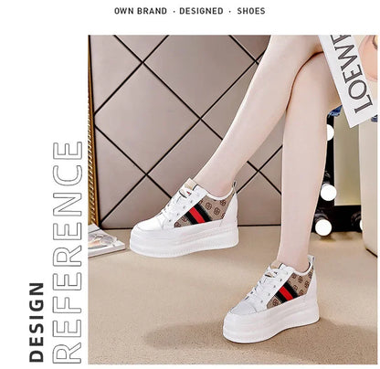 9cm femmes chaussures grosses baskets Air maille évider en cuir véritable blanc chaussures compensées plate-forme talon pompes Mujer Bombas