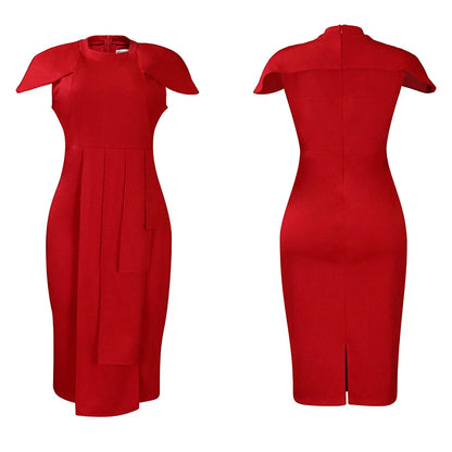 FairyShely-Robe drapée à manches courtes pour femmes, robe de soirée sexy, grande taille, monochromatique, grandes robes à volants pour dames, robe curvy serrée, 2025