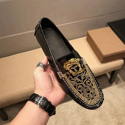 Chaussures Décontractées en Cuir Verni Astronomique Souple pour Homme, Style Coréen, Décontracté, en Une Étape, Style Britannique, pour Paresseux, Nouvelle Collection Printemps Été