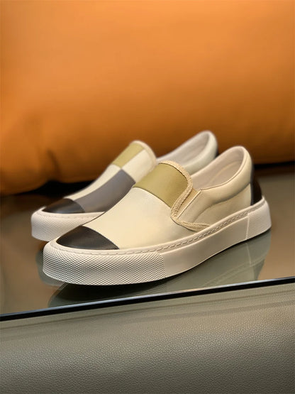 Printemps nouveaux hommes en cuir à semelles épaisses simples et à la mode couleur bloqué chaussures décontractées