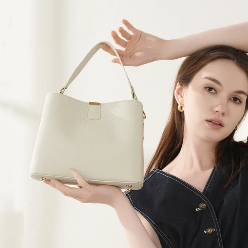 Hifashion 100% vache en cuir véritable seau épaule sacs à bandoulière pour femmes 2025 luxe concepteur large sangle fourre-tout dames sacs à main