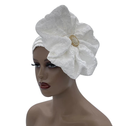 Turban Africain à Grande Fleur pour Femme, Foulard de Sauna Musulman à la Mode