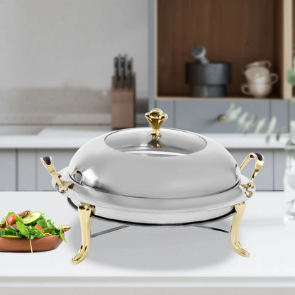 Ensemble de réchaud rond de 3L, chauffe-aliments en acier inoxydable avec couvercle et poignées de transport, feu réglable, dispositif de réchauffement des aliments