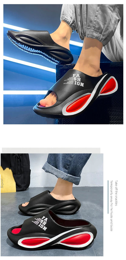 2024 Nouveaux chaussons pour hommes Sandales d'intérieur et d'extérieur Plage Confortables Diapositives souples Hommes Chaussures décontractées Tongs Pantoufles de maison Sandales