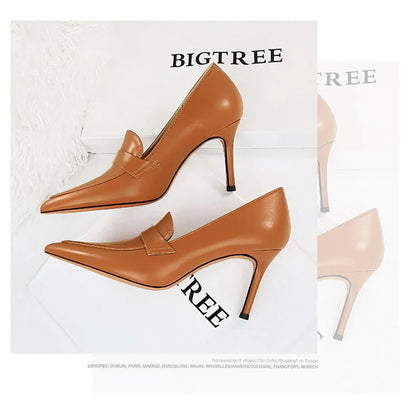 Escarpins à Talons Hauts Élégants pour Femme, Cuir Classique, Rétro, Jolie tu, Parker, Slip On, Marron, Noir, Bureau, ix, Chaussures Simples